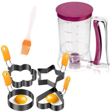 Imagem de Kit de café da manhã com 6 peças, kit de panqueca de café da manhã, panqueca completa com dispensador de massa anel de ovo e escova de óleo para cozinhar em casa