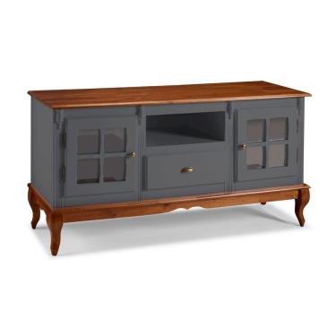Imagem de Rack para Sala com Pés Luis XV 2 Portas 1 Gaveta e Nicho 60811 Hannover Linz Móveis - Cinza/Imbuia Glazer