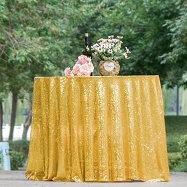 Imagem de HMQIANG Toalha de mesa de lantejoulas douradas 304,8 cm com lantejoulas redondas e brilhantes em tecido de lantejoulas para casamento, festa de aniversário, decoração de Natal