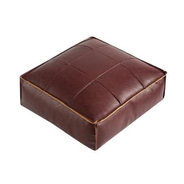 Imagem de pufe Travesseiro de piso vintage, almofada pele cera óleo para quarto, varanda, janela flutuante, tatami, poça quadrada(Reddish brown,Médio)