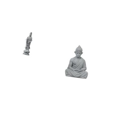 Imagem de Fenteer Guan Yin Buda Pedra Ornamento Macaco Figura Feng Shui Coleção Escultura Feminina Chinesa Kuanyin Sun Wukong Miniatura para Gabinete Mesa Hotel Pátio Q