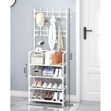 Imagem de Arara Cabideira com Prateleiras, Preta, Metal, 4/5 Andares, Organizador de Roupas e Acessórios, Montagem Fácil (Branco)