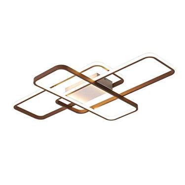 Imagem de Luminárias de teto embutidas para sala de estar, sala de jantar, quarto, luminária suspensa, regulável com controle remoto, lustre de design quadrado chique de 3 anéis para sala de estar, co