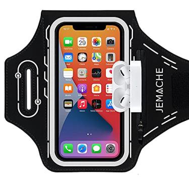 Imagem de JEMACHE Braçadeira de corrida série máquina para iPhone 12 Pro Max, 11 Pro Max, Xs Max, 12, 12 Pro, 11, XR, academia resistente à água, braçadeira de braço para celular com suporte para AirPods Pro (preto)