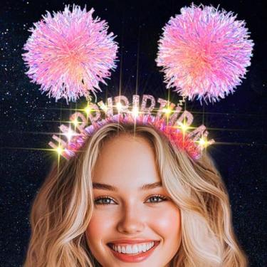 Imagem de Uranian Light Up Happy Birthday Headbands Led Glitter Pompom Hairbands Glow Birthday Party Hair Accessories for Women