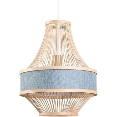 Imagem de luminária e pendente abajur oco estilo chinês lanterna de linho vime 1-luzes cesta de vime vime luminárias tecidas, lustre de luz