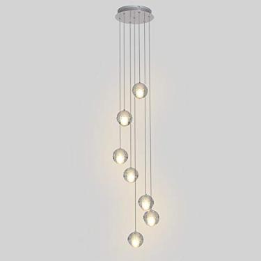 Imagem de 7 Cabeças Bola de Cristal Pendente Luz Moderna Lustre Pendente Altura Ajustável Lâmpada Pendurada Iluminação de Teto Para Sala de Estar Escada em Espiral Hall, 3 Degraus Escurecimento-G4 21W