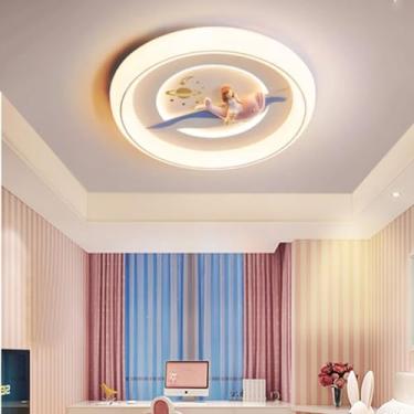 Imagem de ﻿Lâmpada de teto LED para quarto infantil, lâmpada de teto moderna para crianças, regulável com controle remoto, design criativo de superfície lunar, luz de teto para sala de estar para meni
