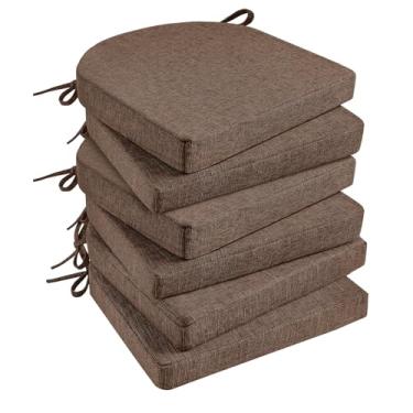 Imagem de Basic Beyond Almofadas de cadeira para cadeiras de jantar com laços e capa removível, almofadas de assento de 5 cm de espessura para cadeiras de cozinha, conjunto de 6, 43 x 40 cm, marrom