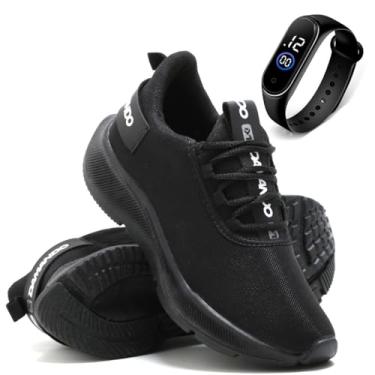 Imagem de Tenis Masculino Esportivo Leve Confortavel Corrida CrossFit + Relógio (PTOS/PTA, BR, Adulto, Numérico, 39)