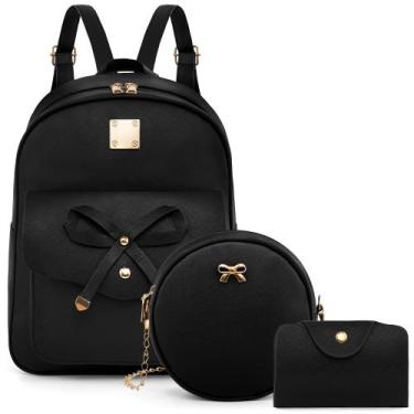 Imagem de Mochila de couro Vbiger para meninas com 2 bolsas pretas - Lightbek Of