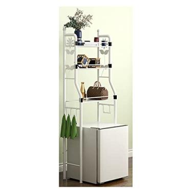 Imagem de Estruturas de armazenamento de lavadora para banheiro com 3 camadas sobre rack de armazenamento Washinghine economizador de espaço, prateleira de banheiro utilitária de aço inoxidável com ganchos, s