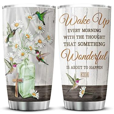 Imagem de KOIXA Copo de beija-flor margarida com tampa Wake Up Every Morning With The Thought That Something Wonderful Is About To Happen Copo de aço inoxidável 590 ml Presentes motivacionais para mulheres
