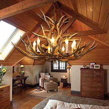 Imagem de BUUQSGKV Lustre de chifre de veado, 9 lâmpadas E12 leves, lustre de chifre de veado rústico, luzes pendentes de chifre de veado country norte-americano para quarto