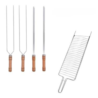 Imagem de KIT ESPETOS E GRELHA PARA CHURRASCO (KIT 2 ESPETO SIMPLES 2 DUPLOS)
