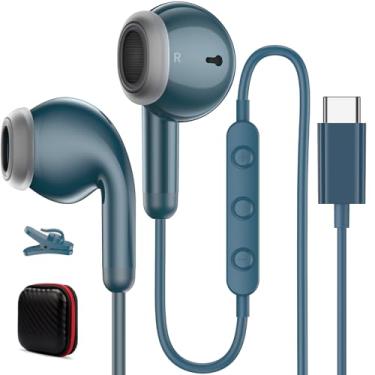 Imagem de Fones de ouvido USB C com fio para iPhone 17 16 15 Pro Max Air Samsung S25 S24 Ultra FE Fones de ouvido com fio USB C, fones de ouvido tipo C com microfone para iPad Galaxy A16 A17 S23 S22 Pixel 10