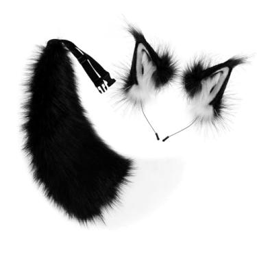Imagem de Baoblaze Conjunto de faixa de cabeça com orelhas de animais, fofo para shows de anime, bailes de máscaras, carnaval, Preto Branco