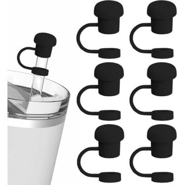 Imagem de Topos de palha pretos para Stanley Tumbler 30 1,134 g, 6 peças, tampa de cobertura de canudo de silicone simples para copos de água Stanley, canudos de 10 mm, acessórios de tampa à prova de poeira