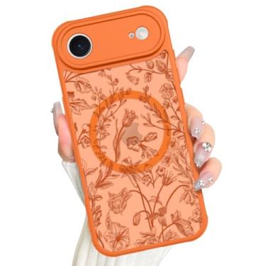 Imagem de AIGOMARA Capa magnética para iPhone Air, compatível com Magsafe fofa flor de sálvia padrão floral protetor de tela proteção de câmera fosco translúcido capa de telefone para mulheres meninas, laranja
