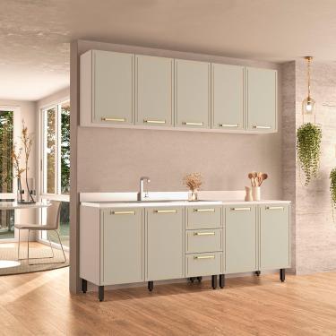 Imagem de Cozinha Modulada 4 Peças sem Pia Amara Politorno Móveis - Branco/Verde