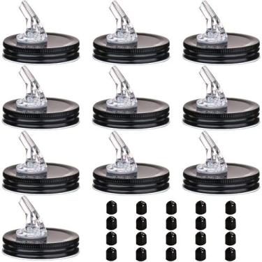 Imagem de Mason Jar Pour Spouts, pacote com 10, mais 20 tampas pretas - ziHenryD