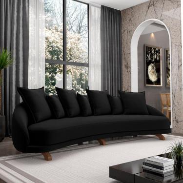 Imagem de Sofá Living 3 Lugares 265cm Pés Madeira Morales com Almofadas Veludo Preto G52 - Gran Belo