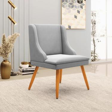 Imagem de Cadeira Decorativa Sala de Jantar Pés Palito de Madeira Firenze Suede Cinza/Natural G19 - Gran Belo