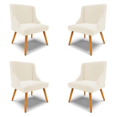 Imagem de Kit 4 Cadeiras Decorativas Sala de Jantar Pés Palito de Madeira Firenze Veludo Bege/Natural G19 - Gran Belo