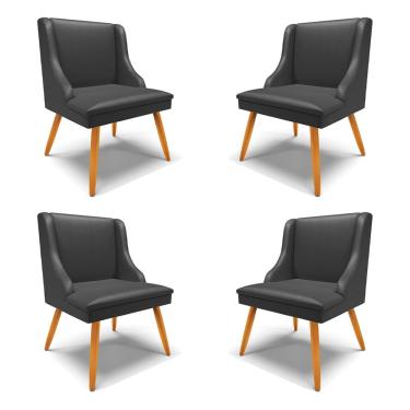 Imagem de Kit 4 Cadeiras Decorativas Sala de Jantar Pés Palito de Madeira Firenze PU Preto Fosco/Natural G19 - Gran Belo