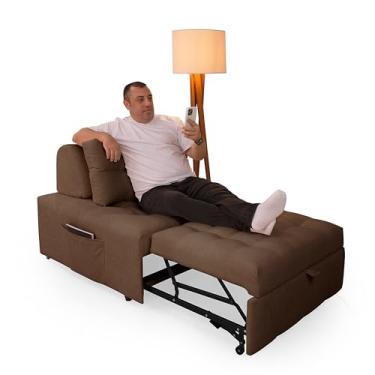 Imagem de Puff Retratil Cozy Em Minutos Tenha um Sofá Cama Solteiro Multiuso 3 Em 1 Revestimento Marrom em Bouclê Casa Imperial