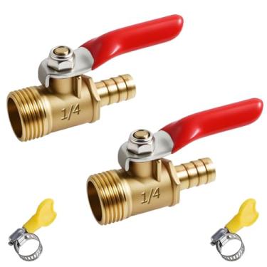 Imagem de FOCMKEAS 2 peças de válvula de esfera de latão 10 mm (3/20.3 cm) PEX × 1/4 polegada macho NPT PEX latão válvula de esfera de desligamento de porta completa válvulas de água com braçadeira de aço