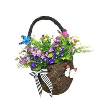 Imagem de oshhni Porta pendurada cesta grinaldas ornamentos de guirlanda de guirlanda ideal Decoração artificial de flores para casa para a fazenda Courtyard