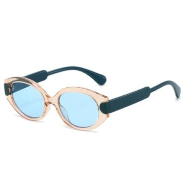 Imagem de HCHES Óculos de sol femininos retrô oval punk degradê, óculos de sol masculinos UV400 (azul champanhe)