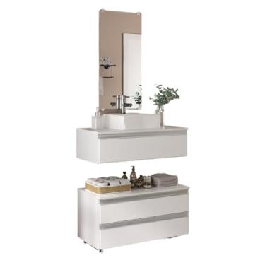 Imagem de Conjunto Gabinete Banheiro 80cm gabinete + cuba + espelheira(Branco Inteiro)