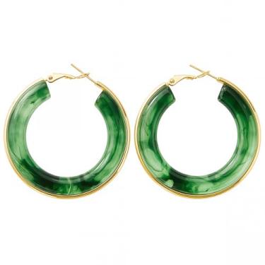 Imagem de Elarlace Brincos de ouro femininos modernos banhados a ouro 14K com padrão de mármore azul, joias perfeitas, leves, hipoalergênicos, brincos de argola de ouro para mulheres, Medium, Prata, Sem pedra