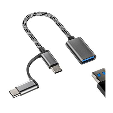 Imagem de Cabo OTG tipo C USB fêmea para micro + adaptador USB-C macho conversor (2 em 1) Android Thunderbolt adaptador mouse câmera leitor de cartão teclado flash drive acessórios para Samsung LG Google Pixel