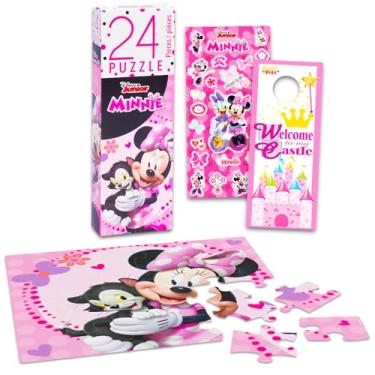 Imagem de Conjunto de quebra-cabeça da Minnie Mouse da Disney – Quebra-cabeça de 24 peças da Minnie Mouse com adesivos da Minnie Mouse | Lembranças de festa da Minnie (jogos infantis da Minnie Mouse)