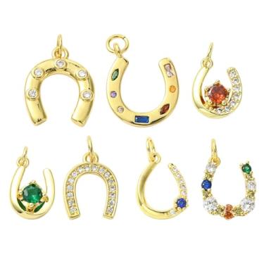 Imagem de UR URLIFEHALL 7 peças, 7 estilos, pingentes de ferradura de cavalo de zircônia cúbica, banhado a ouro 18 K, vintage, estilo ocidental, para fazer joias em massa
