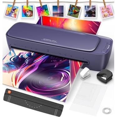 Imagem de Plastificadora e Laminadora, 127V, A3 Silenciosa QFUN com Corte, Canto Arredondado e Painel Touch, Ideal para Casa, Escola e Pequenos Negócios, Violeta