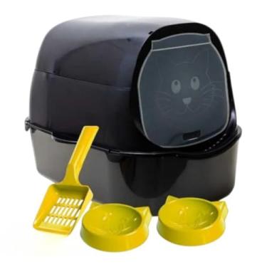 Imagem de Caixa de Areia Fechada para Gato Banheiro Sanitário Oval Grande c/Pá Higiênica (JELBLACK)