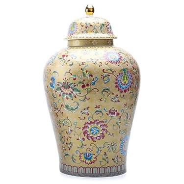 Imagem de Jarra de gengibre vaso de cerâmica pote de gengibre dourado esmaltado porcelana pote de gengibre vaso com tampa pote decorativo de cerâmica potes de armazenamento (cor: ouro, tamanho: