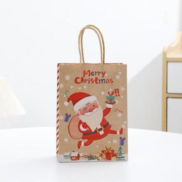 Imagem de 10 peças de sacos de presente de Natal marrons com alças - papel kraft de 21 x 15 x 8 cm | Para lanches, roupas, presentes e embalagem de caixa