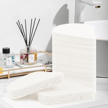 Imagem de Esponjas faciais comprimidas de 48 unidades, esponjas removedoras de maquiagem triangulares de celulose 100% natural para limpeza facial e esfoliante branca