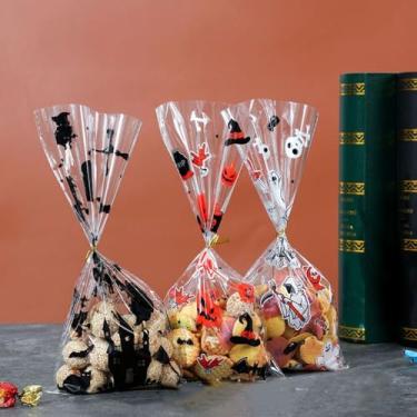 Imagem de Bolsas de doces ou travessuras - Sacos de doces de Halloween Embalagem de celofane transparente para decorações de Halloween (B)