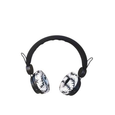 Imagem de FARM RIO Headphone Bluetooth Preto e Branco, Design Floral Copabana LALAIA, com Controle de Volume, USB, 4 Horas de Bateria, para Adolescentes, 3 Componentes Inclusos