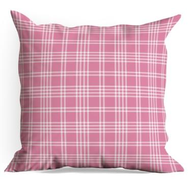 Imagem de Capas de almofada xadrez rosa, pacote com 18 x 18, capas de almofada xadrez para sala de estar, casa de fazenda, quarto, sofá-cama, decoração de assento de carro, almofada estética