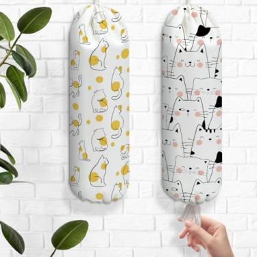 Imagem de 2 peças de suportes de plástico fofos para gatos peculiares para sacolas de supermercado, suporte de parede reutilizável, suporte organizador para armário de cozinha, despensa, presentes para amantes