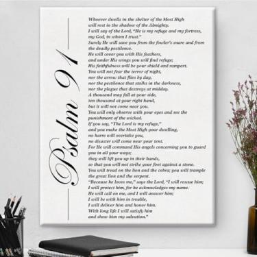 Imagem de Tela Cristã Arte de Parede Motivacional Salmo 91 Aquele Que Mora no Lugar Secreto Impressão em Tela Escritura Positiva Pintura em Tela Escritório Casa Decoração de Parede Presente Emoldurado 20 x 25