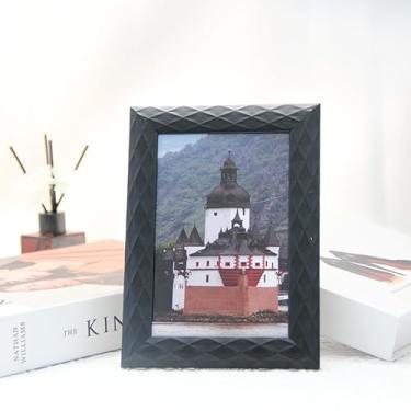 Imagem de Porta-retrato com padrão de diamante gracioso para mesa e parede suporte de foto moderno para decoração de casa (preto 15 x 20 cm)