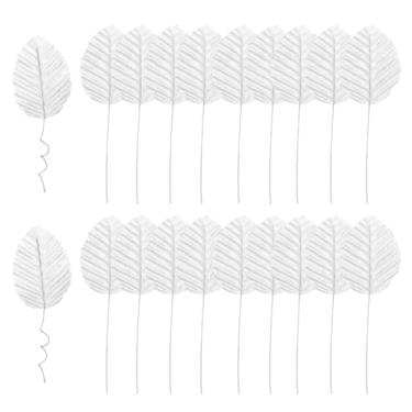 Imagem de Folhas artificiais prateadas com hastes, pacote com 50 folhas falsas de seda para decoração de casamento, buquês, grinaldas, decoração de festa